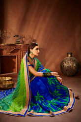 Navy Blue Georgette Saree with Intricate Embroidery